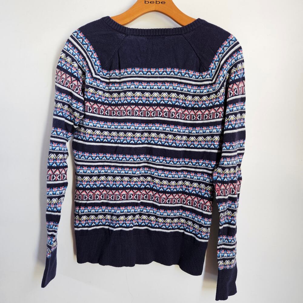 Vintage Merona Women's‎ Knit Sweater Size L Dark Blue Fair Isle Pattern Holiday - Picture 2 of 8